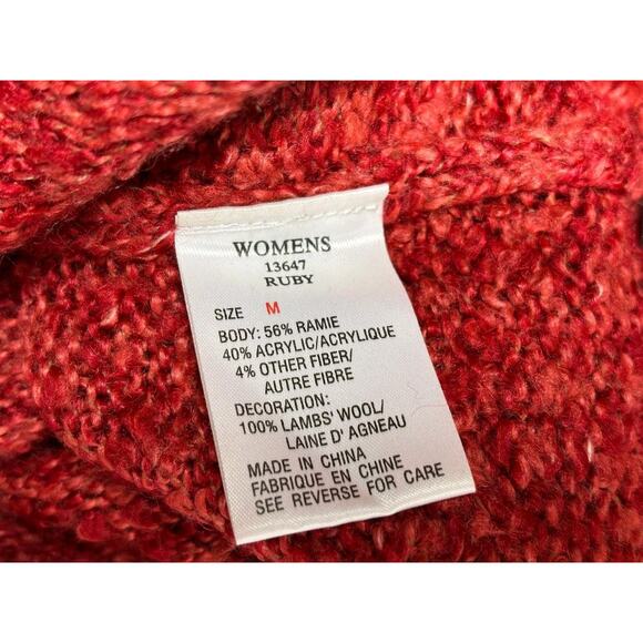 Woolrich Sweater Womens Medium Red Ruby Half Zip Mock Neck Ramie Blend Knit - Picture 5 of 7